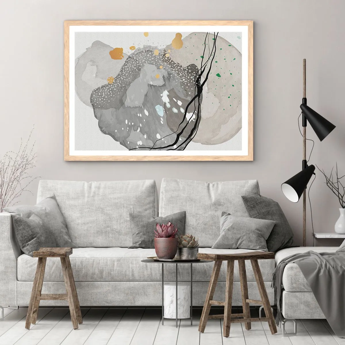 Plagát v ráme zo svetlého duba - Organická kompozícia - 40x30 cm