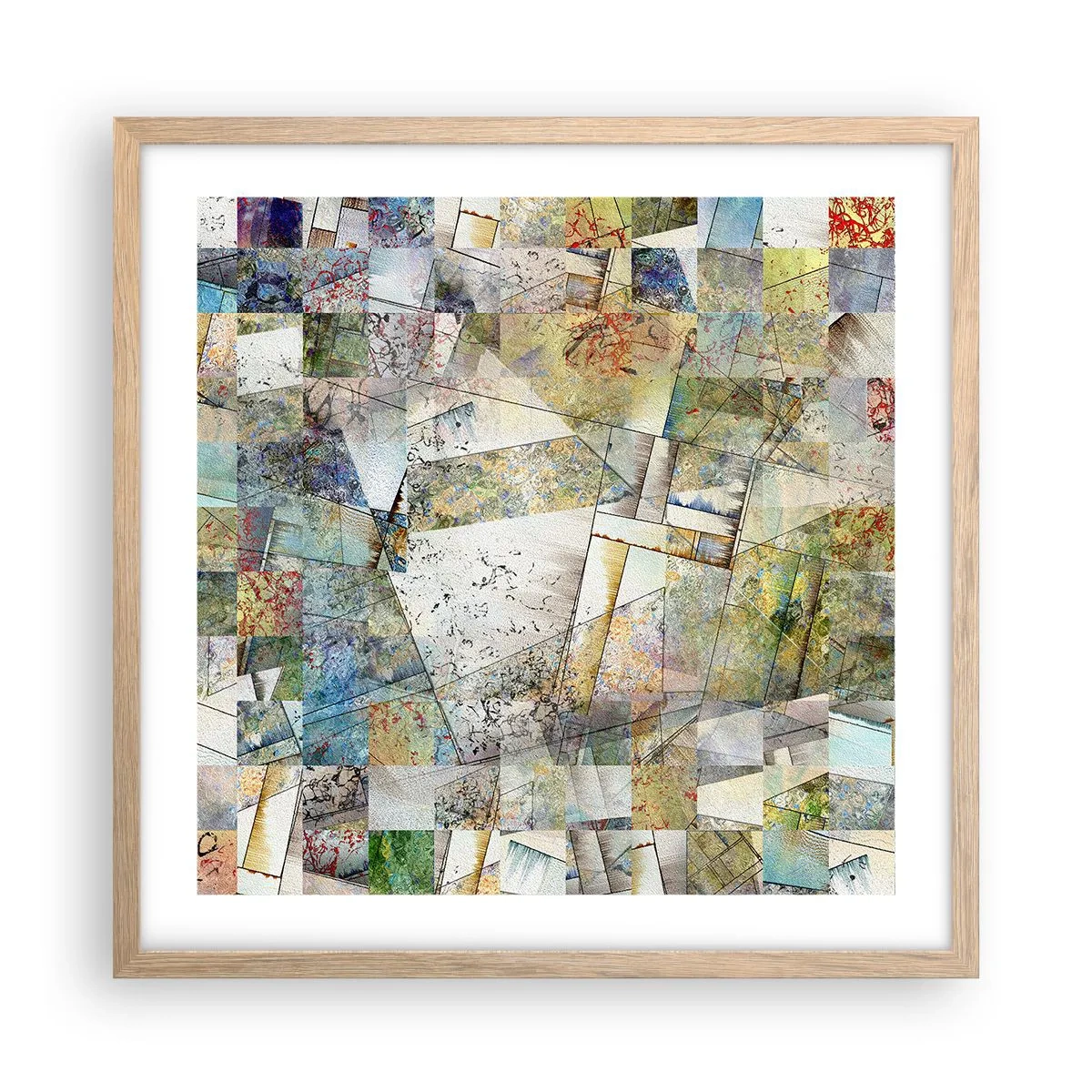 Plagát v ráme zo svetlého duba - Geometrické preskupenie - 50x50 cm