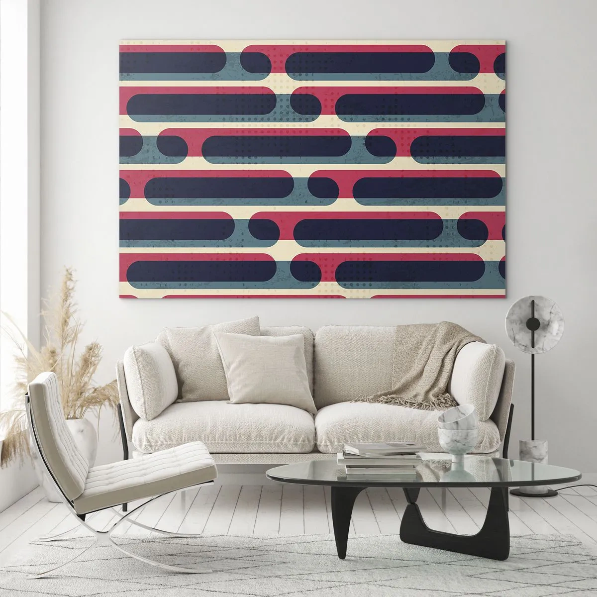Obraz na skle - Abstraktné retro čiary - 70x50cm - Dovnútra a dopredu - Moderná nástenná dekorácia do obývacej izby a spálne ARTTOR