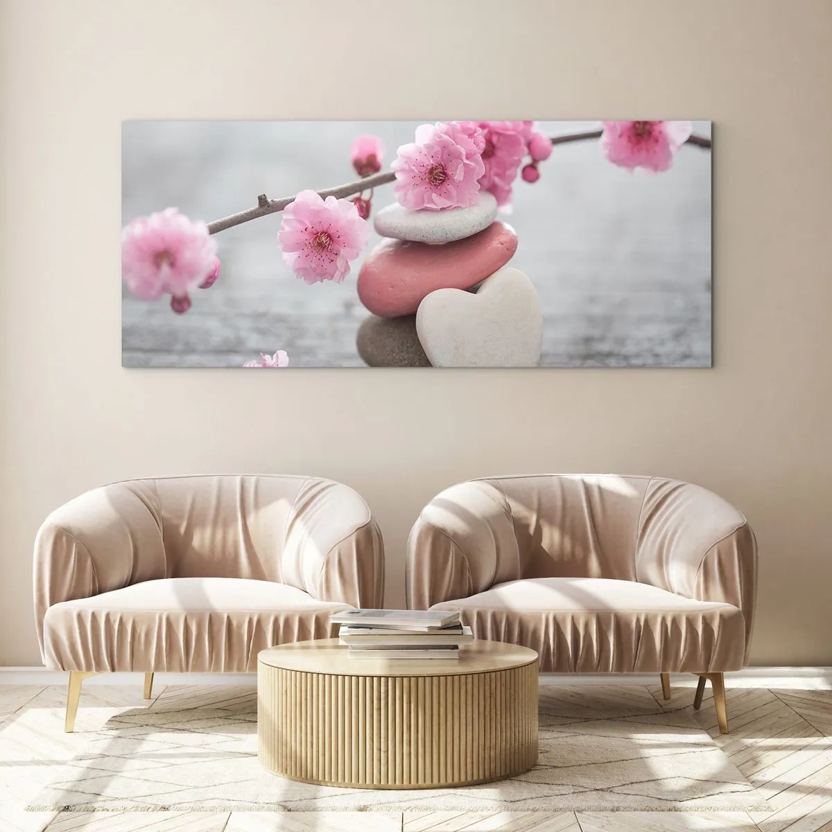 Obraz na skle - Blaženosť s višňovým kvetom - 100x40 cm