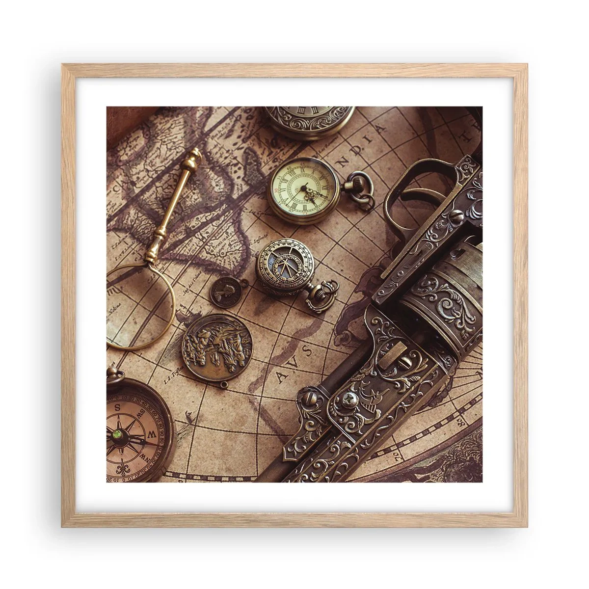 Plagát v ráme zo svetlého duba - Dobrodružstvo volá - 50x50 cm