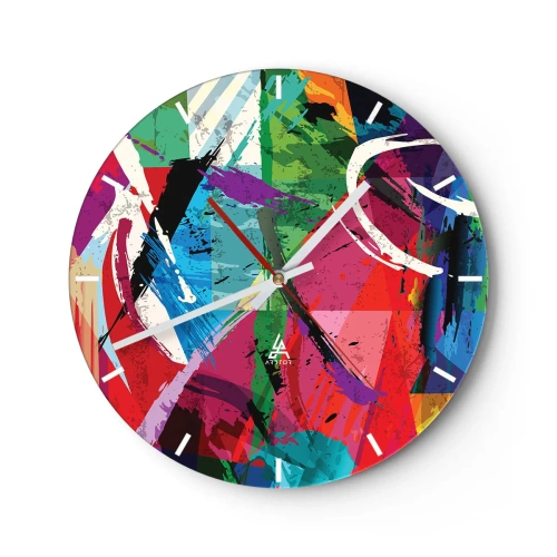Nástenné hodiny - Abstraktný vzor s intenzívnymi farbami a dynamickými líniami. - 30x30cm - Rýchlo, živo a čulo - Moderná nástenná dekorácia do obývacej izby, kuchyne a spálne ARTTOR