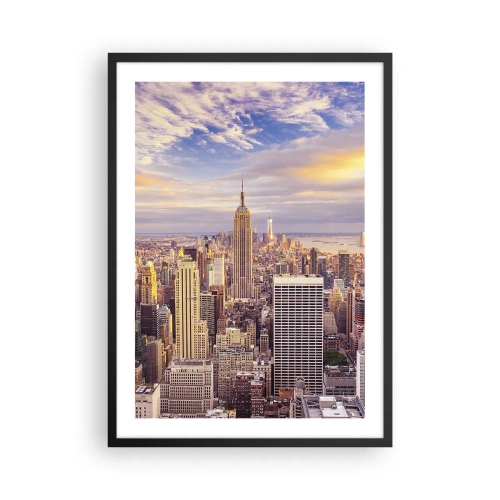 Plagát v čiernom ráme - Panoráma New Yorku z Empire State Building pri západe slnka - 50x70cm - Dosiahnuť samotné oblaky - Moderná nástenná dekorácia do obývacej izby a spálne ARTTOR