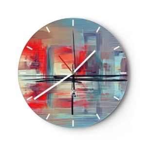 Nástenné hodiny - Farebná abstrakcia s geometrickými ťahmi štetcom - 30x30cm - Krajina v neznámej dimenzii - Moderná nástenná dekorácia do obývacej izby, kuchyne a spálne ARTTOR