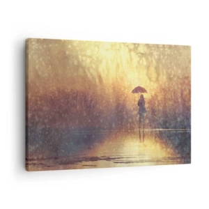 Obraz na plátne - Postava s dáždnikom v hmlistej krajine plnej odrazov - 70x50cm - Cítim, že sa na mňa niekto pozerá - Moderná nástenná dekorácia do obývacej izby a spálne ARTTOR
