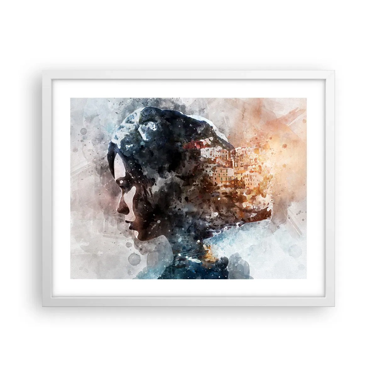 Plagát v bielom ráme - Príbeh o dievčati s mestom v pozadí - 50x40 cm