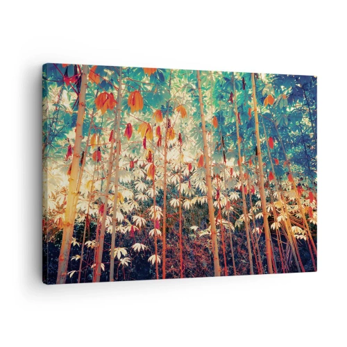 Obraz na plátne - Farebný bambusový les s intenzívnymi farbami - 70x50cm - Tajný život listov - Moderná nástenná dekorácia do obývacej izby a spálne ARTTOR