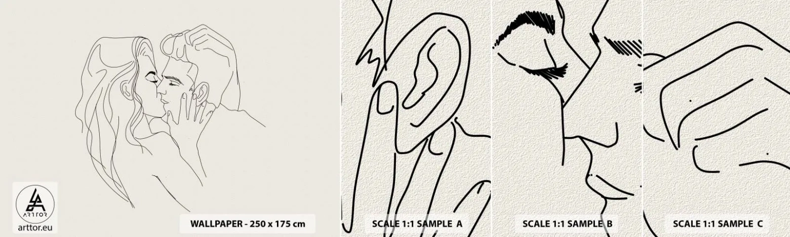 Vzorka Fototapeta Standard Eco - Zamotaní citom - Grafika, Zamilovaný pár, Bozk - 100x30 cm