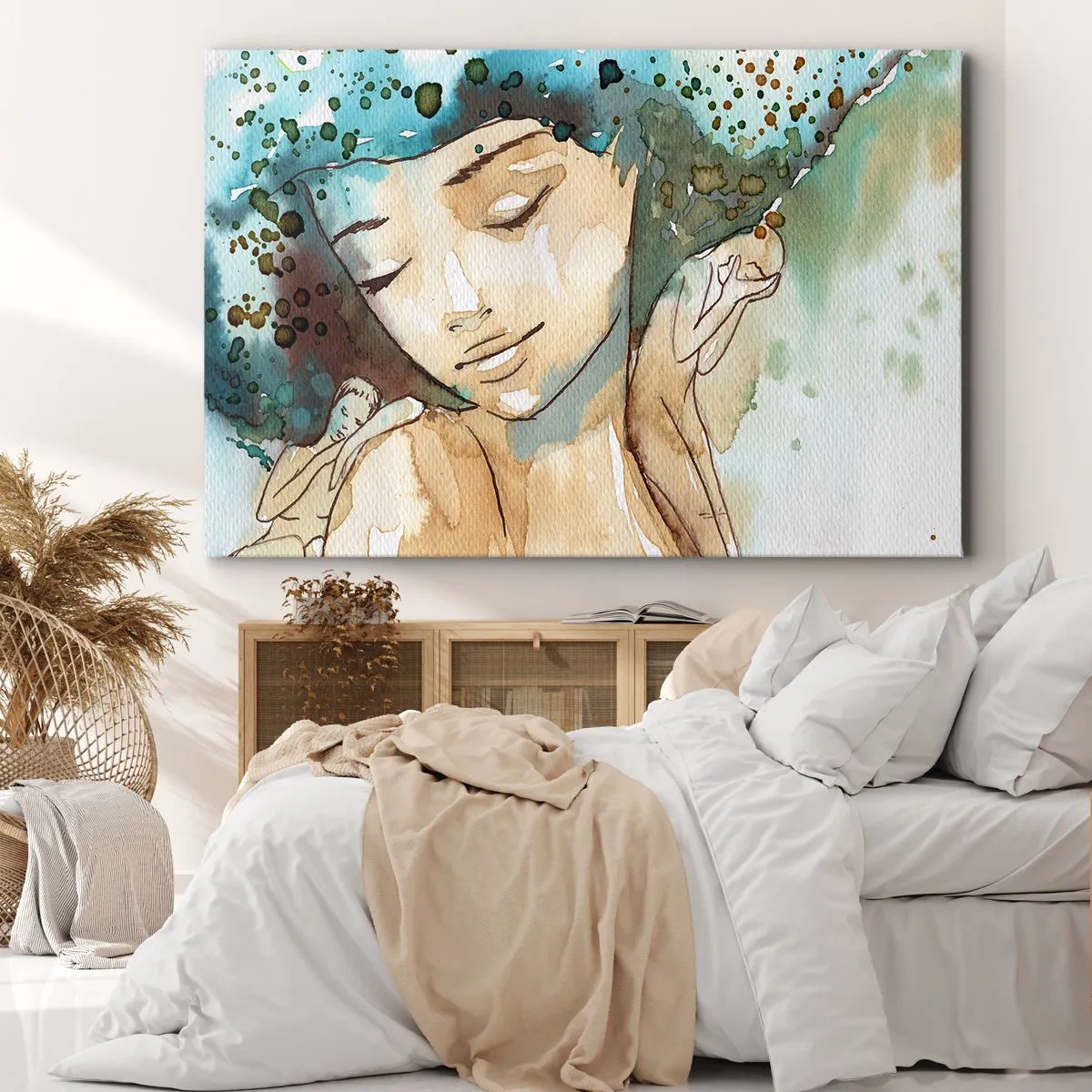 Obraz na plátne - Portrét ženy v jemných akvarelových farbách - 70x50cm - Lady in blue - Moderná nástenná dekorácia do obývacej izby a spálne ARTTOR