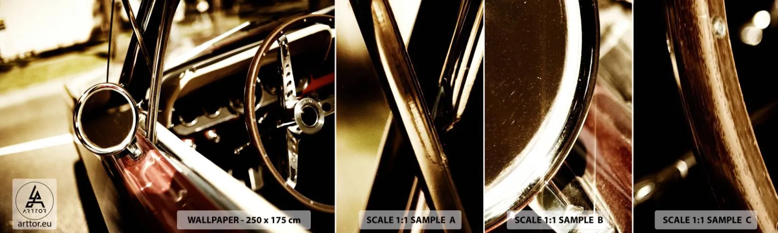 Vzorka samolepiacej fototapety Deluxe Sticker - Auto s dušou - Auto, klasické, Automobilový priemysel - 100x30 cm