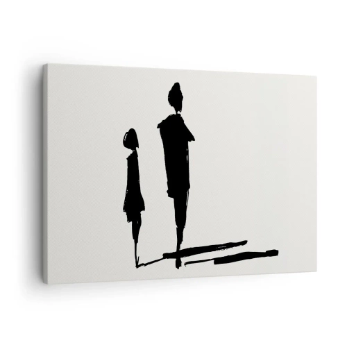Obraz na plátne - Siluety dvoch ľudí v čiernom na svetlom pozadí - 70x50cm - Určite spolu? - Moderná nástenná dekorácia do obývacej izby a spálne ARTTOR