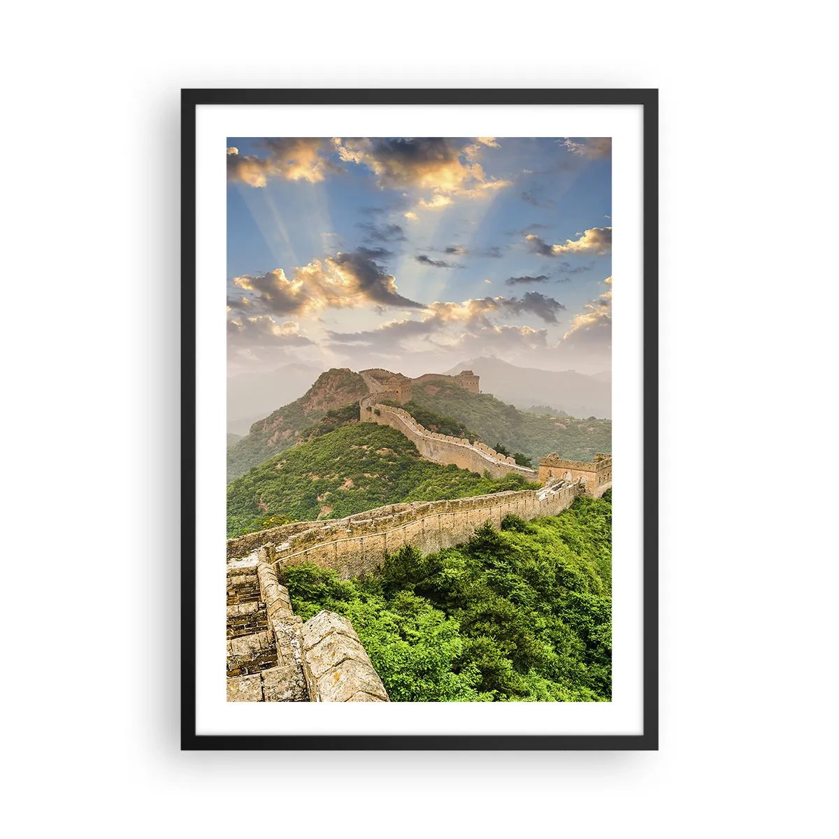 Plagát v čiernom ráme - Veľký čínsky múr v malebnom svetle zapadajúceho slnka - 50x70cm - Nepominuteľná veľkosť - Moderná nástenná dekorácia do obývacej izby a spálne ARTTOR