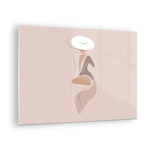 Obraz na skle - Silueta ženy v klobúku na béžovom pozadí - 70x50cm - Ako vyzerá pravá dáma? - Moderná nástenná dekorácia do obývacej izby a spálne ARTTOR