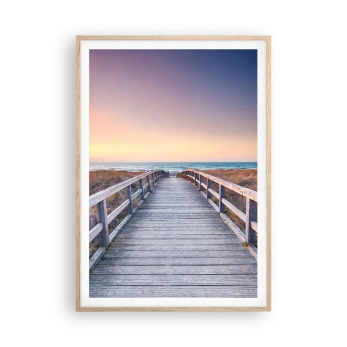 Plagát v ráme zo svetlého duba - Baltská večerná polárna žiara - 70x100 cm