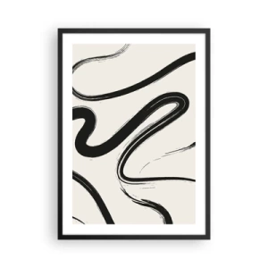 Plagát v čiernom ráme - Abstraktné čierne čiary na svetlom pozadí - 50x70cm - Čiernobiely rozmar - Moderná nástenná dekorácia do obývacej izby a spálne ARTTOR