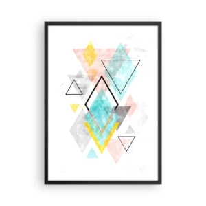 Plagát v čiernom ráme - Farebná kompozícia geometrických tvarov na bielom pozadí - 50x70cm - Geometrická hračka - Moderná nástenná dekorácia do obývacej izby a spálne ARTTOR