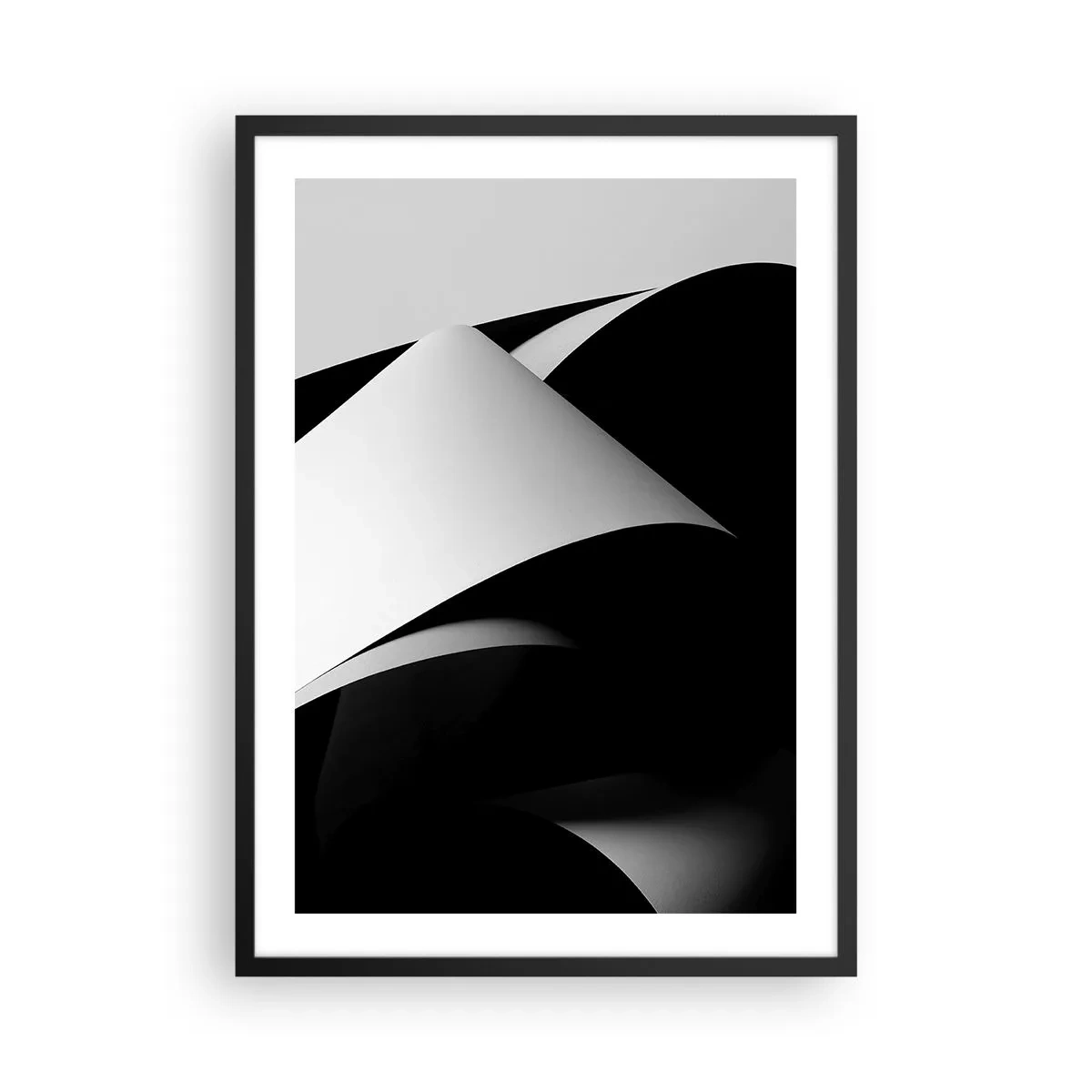 Plagát v čiernom ráme - Minimalistická abstrakcia v čiernej a bielej farbe - 50x70cm - Svetlo z hlbín tieňa - Moderná nástenná dekorácia do obývacej izby a spálne ARTTOR