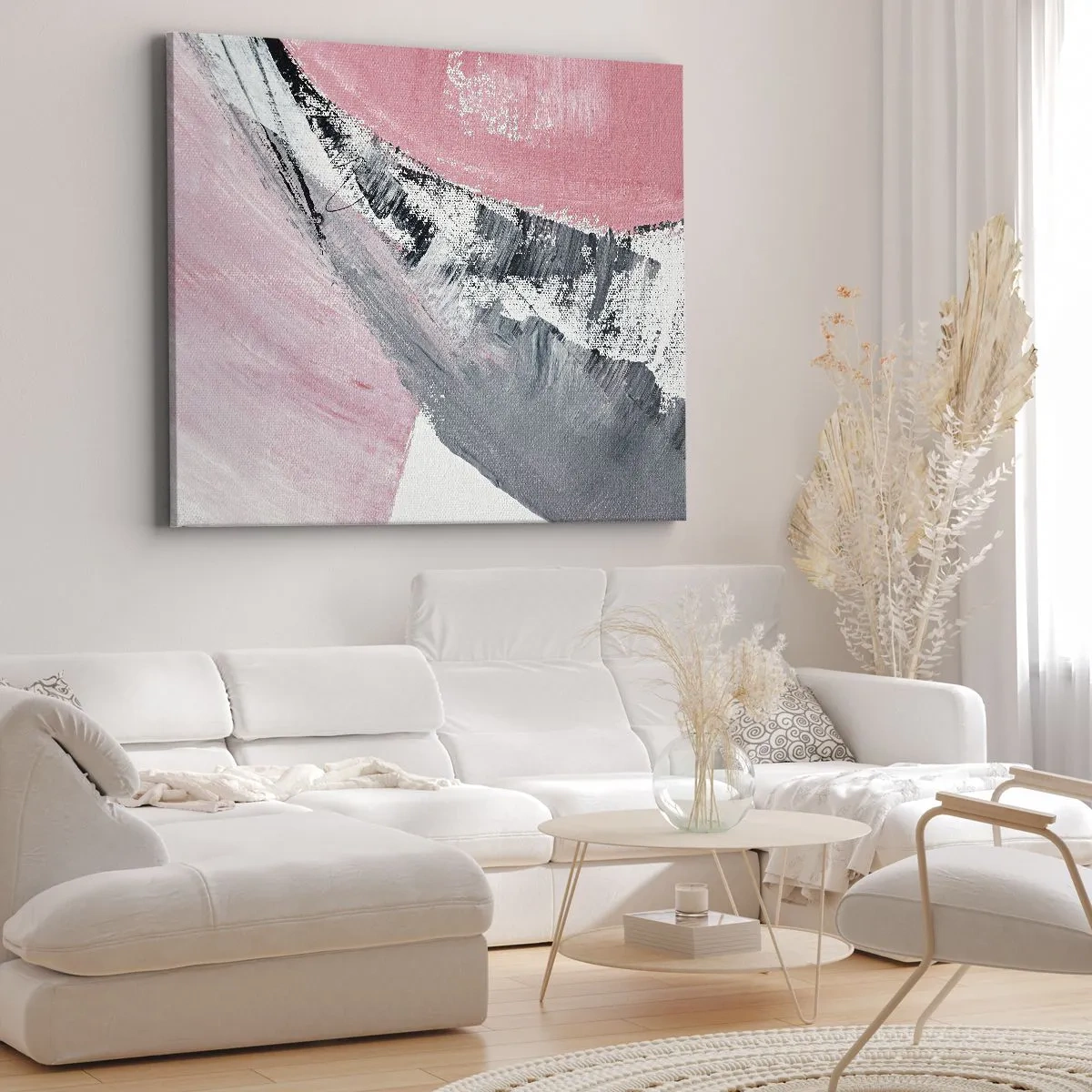 Obraz na plátne - Abstraktná kompozícia v odtieňoch ružovej a sivej. - 70x50cm - Zladená kompozícia - Moderná nástenná dekorácia do obývacej izby a spálne ARTTOR