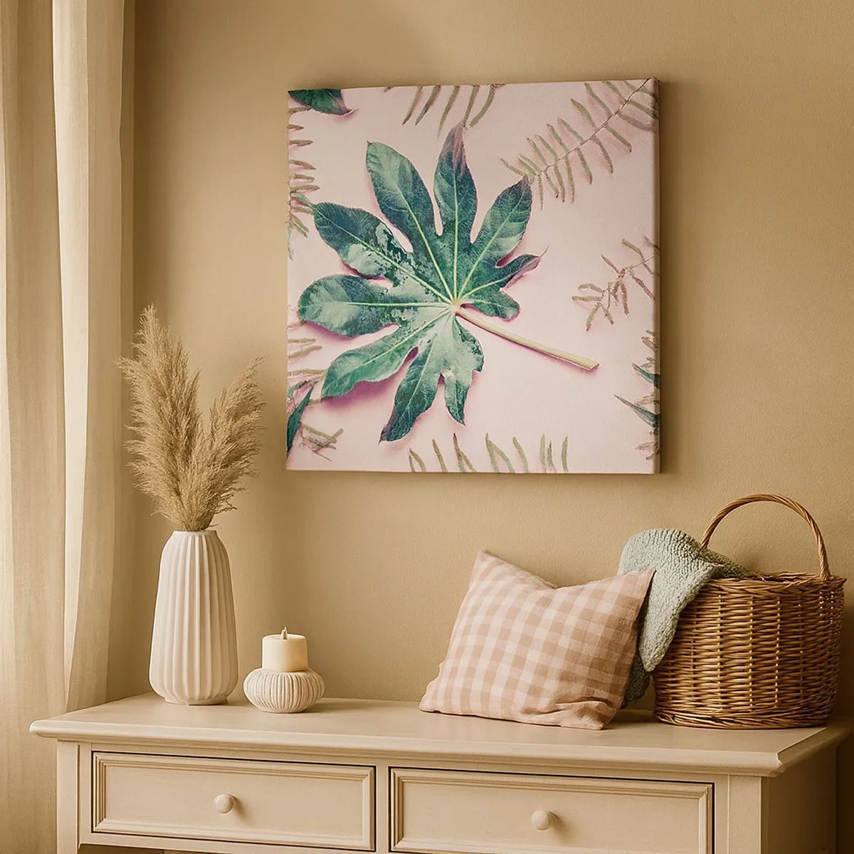 Obraz na plátne - Štúdia zelenej na ružovom pozadí - 30x30 cm