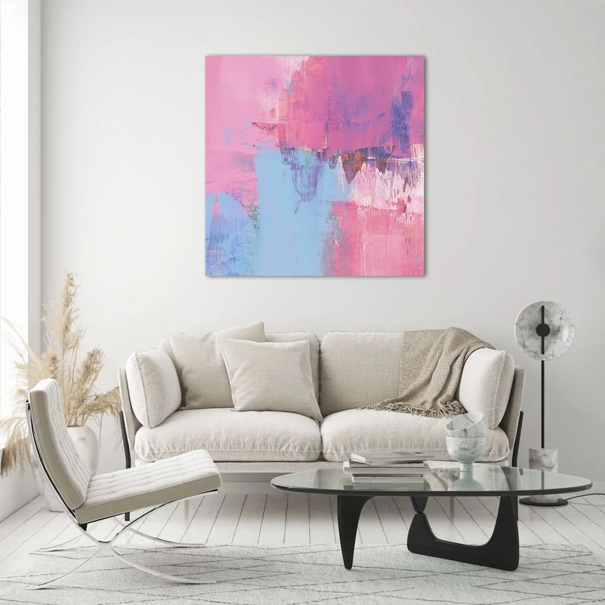 Obraz na skle - Ružová, modrá a štipka svetla - 60x60 cm