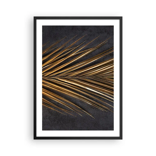 Plagát v čiernom ráme - Zlaté listy na tmavom pozadí - 50x70cm - Zlato trópov - Moderná nástenná dekorácia do obývacej izby a spálne ARTTOR