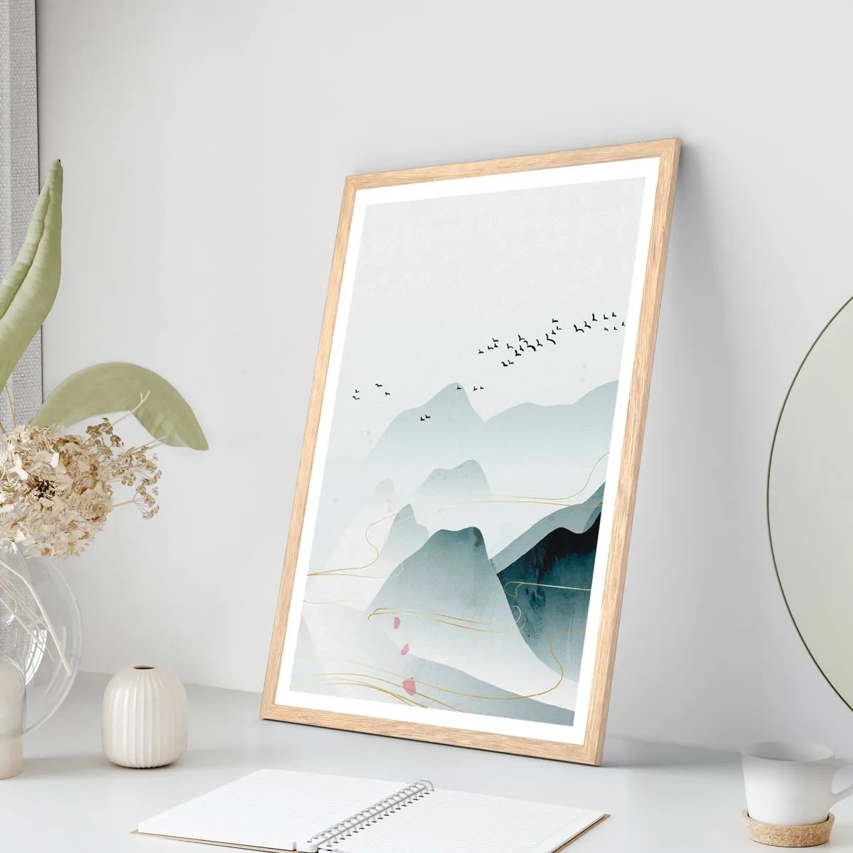 Plagát v ráme zo svetlého duba - Cez vrcholy - 50x70 cm