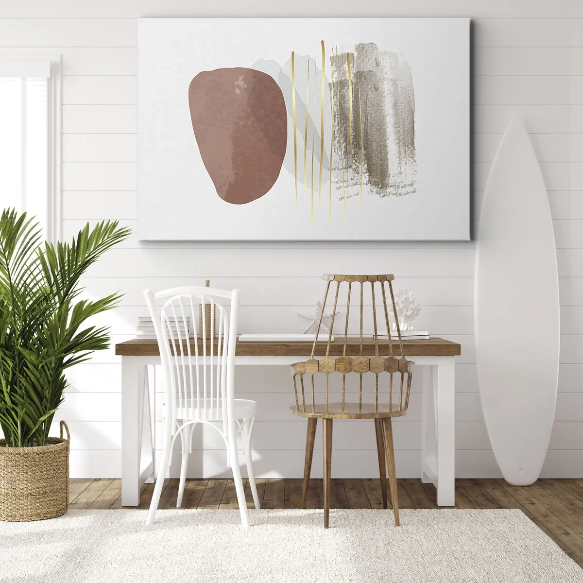 Obraz na plátne - Abstraktná kompozícia v béžových a zlatých odtieňoch - 70x50cm - Abstraktná kolonáda - Moderná nástenná dekorácia do obývacej izby a spálne ARTTOR