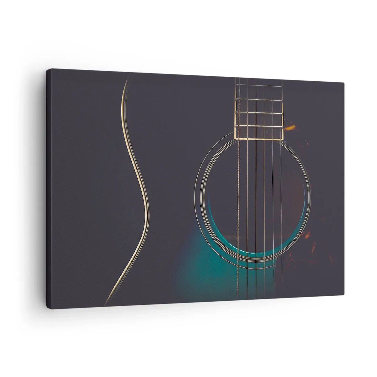 Obraz na plátne - Akustická gitara v tmavom, elegantnom svetle - 70x50cm - Okamih, než to zaznie - Moderná nástenná dekorácia do obývacej izby a spálne ARTTOR