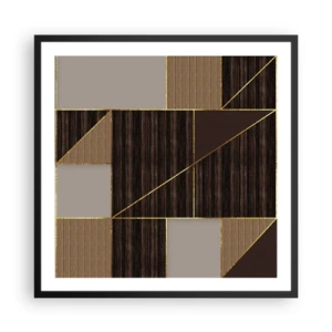 Plagát v čiernom ráme - Mozaika hnedej a zlatej - 60x60 cm