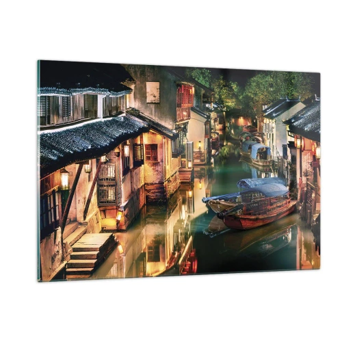 Obraz na skle - Večer na čínskej ulici - 120x80 cm