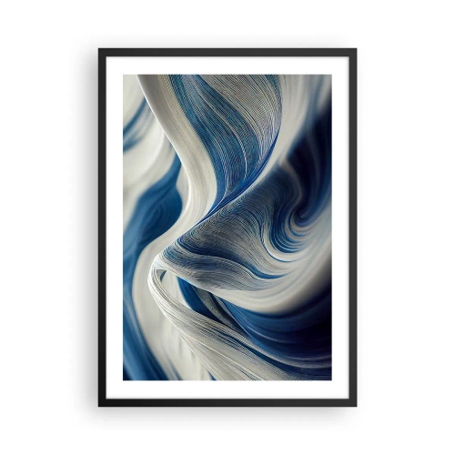 Plagát v čiernom ráme - Abstraktné vlny v odtieňoch námorníckej modrej a bielej - 50x70cm - Plynulosť modrej a bielej - Moderná nástenná dekorácia do obývacej izby a spálne ARTTOR