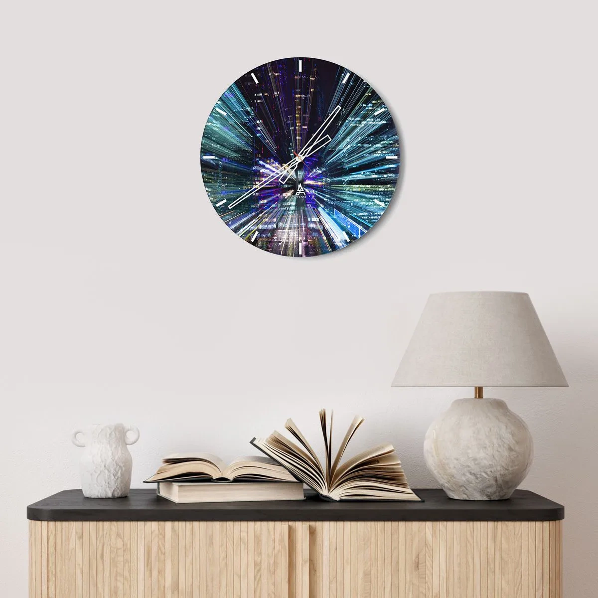 Nástenné hodiny - Dynamické mestské svetlá vytvárajúce efekt rýchlosti - 30x30cm - Prechod do hyperpriestoru - Moderná nástenná dekorácia do obývacej izby, kuchyne a spálne ARTTOR