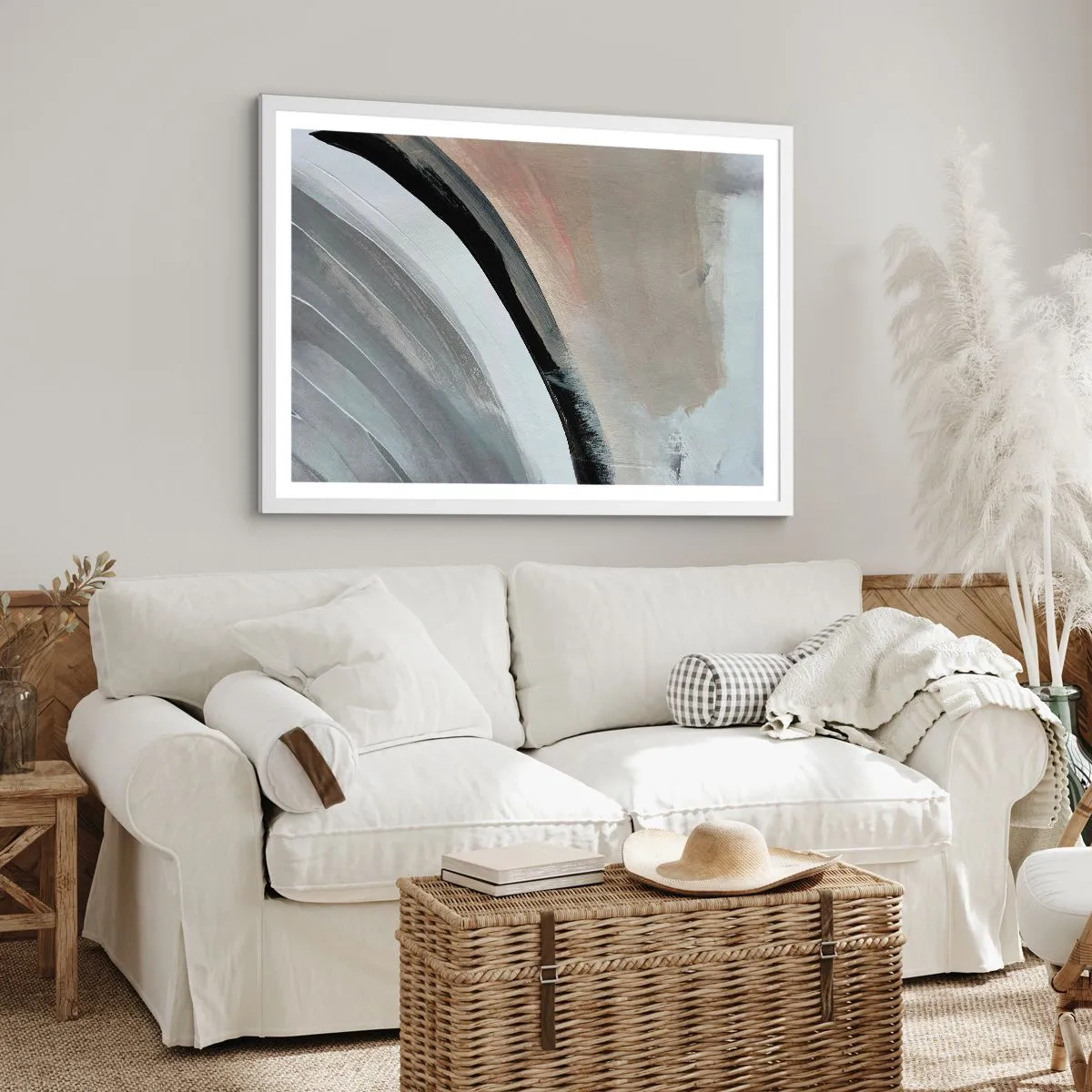 Plagát v bielom ráme - Kompozícia: čierny a šedý oblúk - 70x50 cm