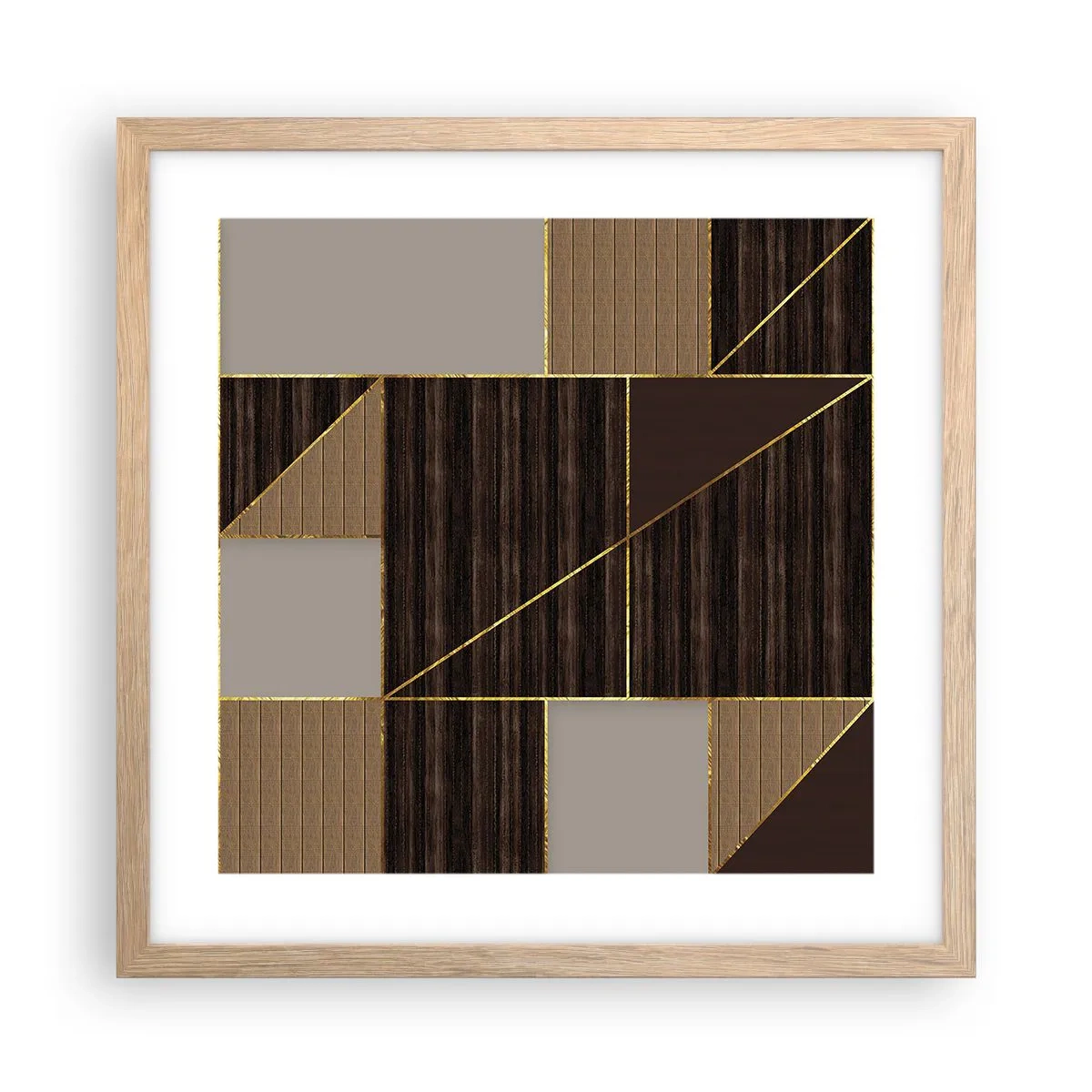 Plagát v ráme zo svetlého duba - Mozaika hnedej a zlatej - 40x40 cm