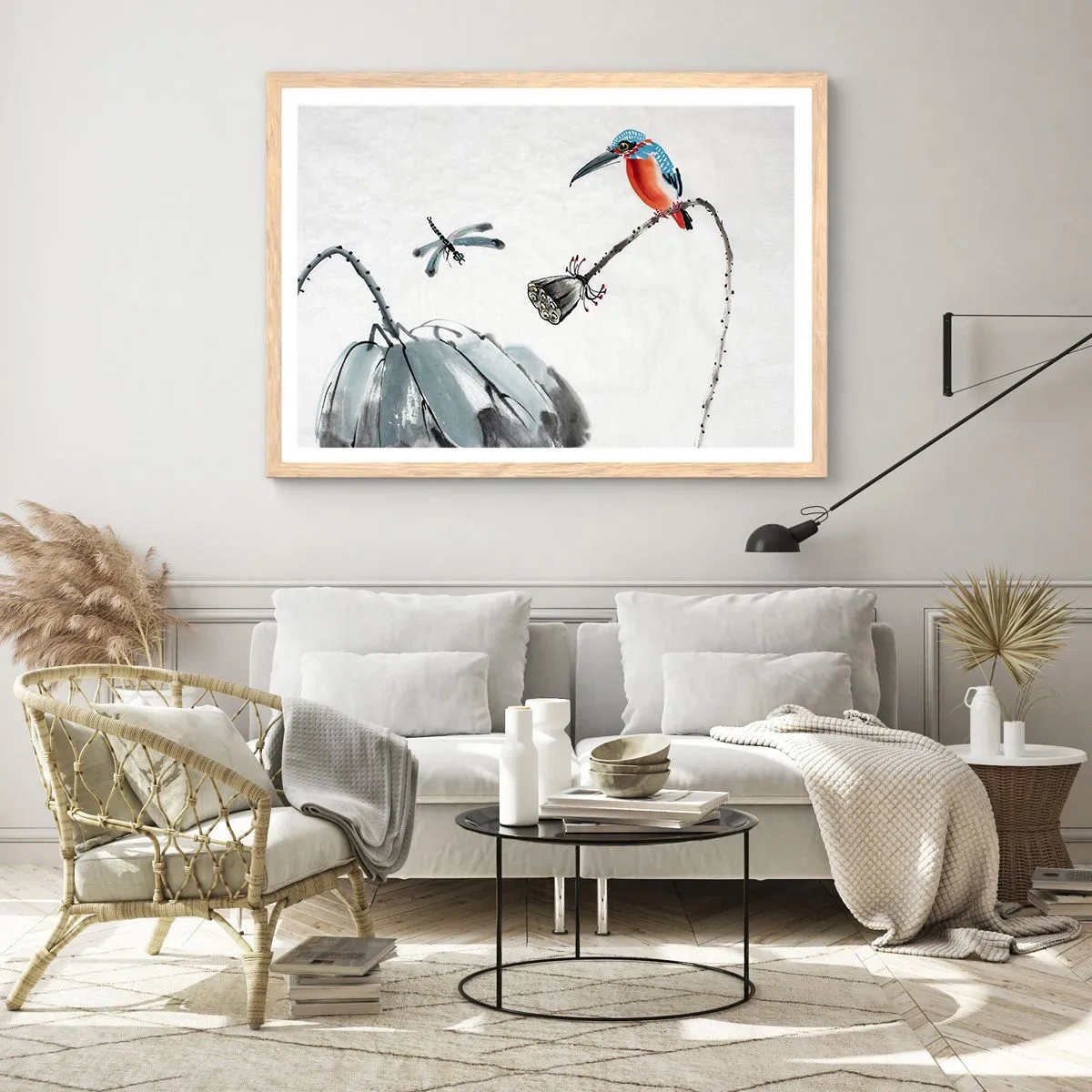 Plagát v ráme zo svetlého duba - Život lúky - 100x70 cm