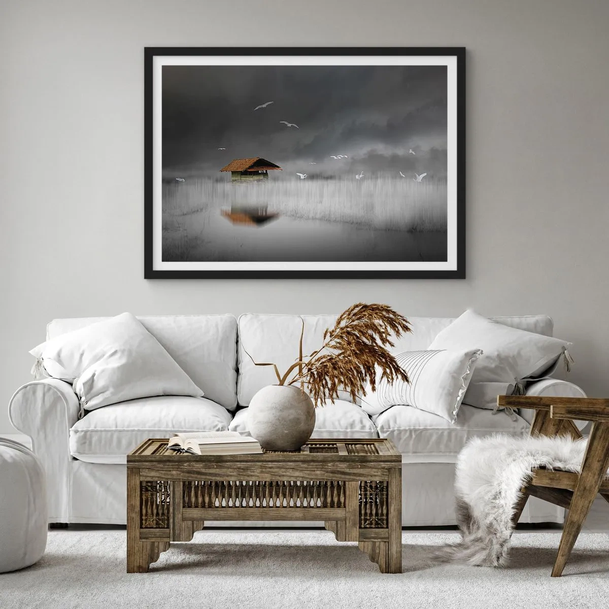 Plagát v čiernom ráme - Úkryt pred dažďom - 70x50 cm