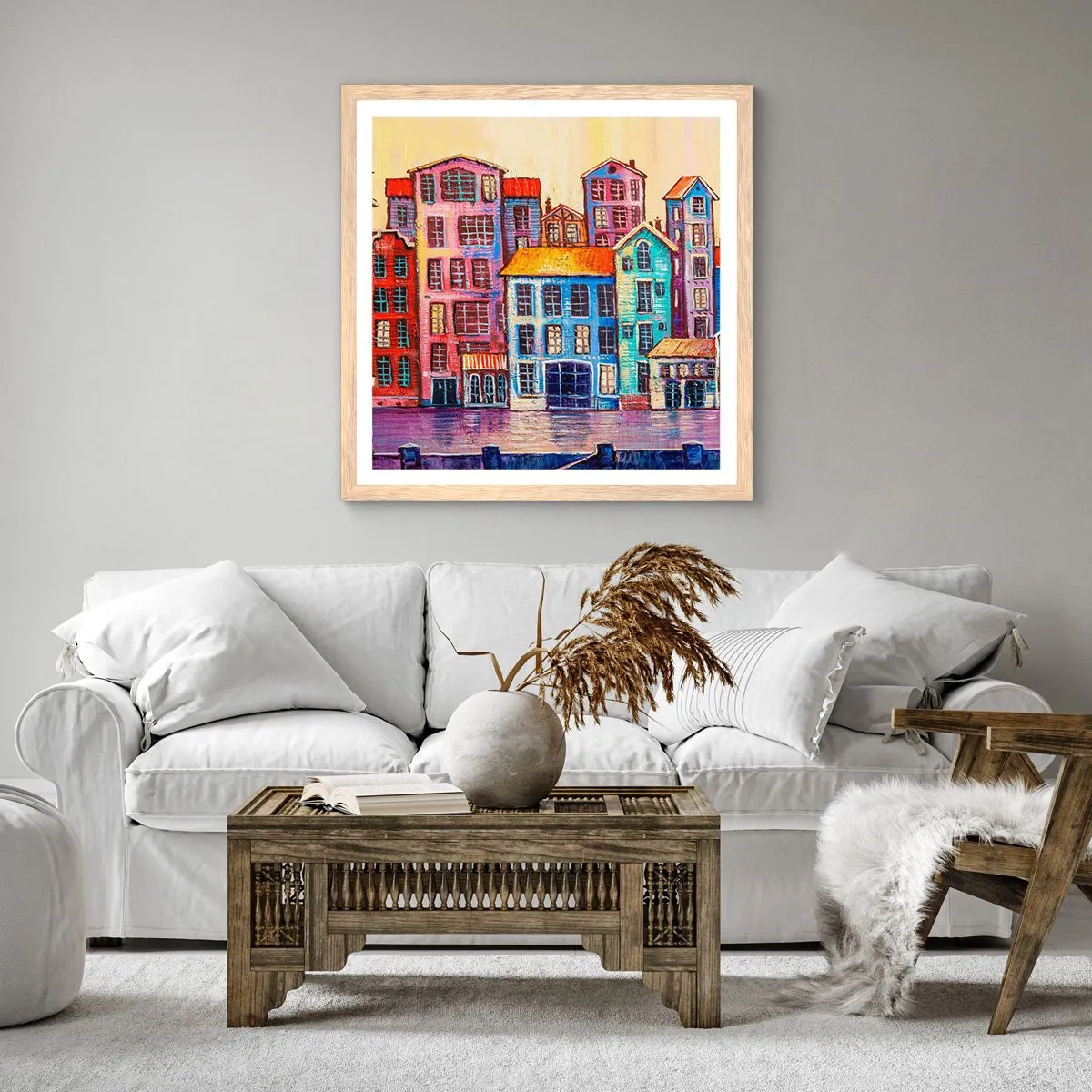 Plagát v ráme zo svetlého duba - Mesto ako z rozprávky - 60x60 cm