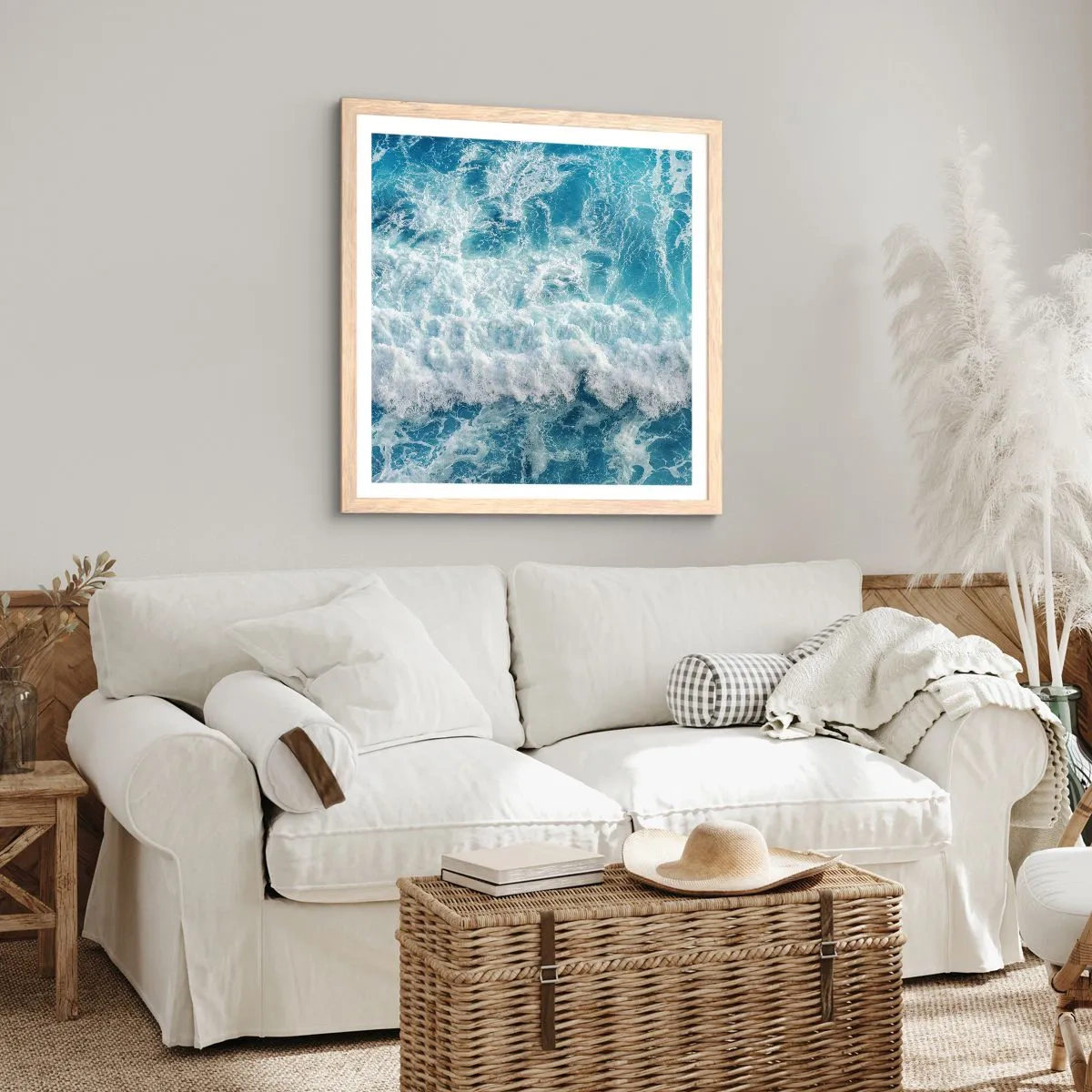 Plagát v ráme zo svetlého duba - Radostne a skákavo - 60x60 cm