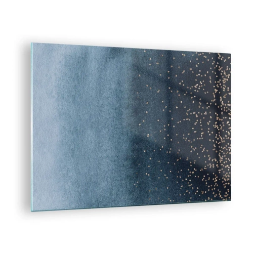 Obraz na skle - Tmavomodré prechody s malými zlatými bodkami - 70x50cm - Kompozícia – modrej fázy - Moderná nástenná dekorácia do obývacej izby a spálne ARTTOR