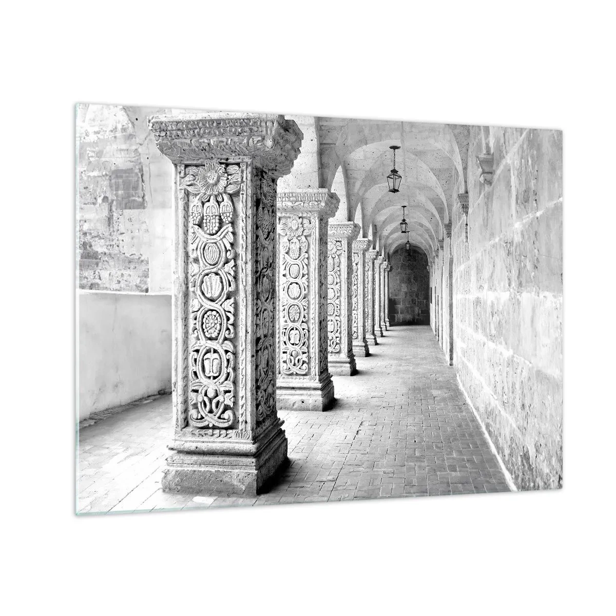 Obraz na skle - Historický kláštor s vyrezávanými stĺpmi - 70x50cm - Kam…? - Moderná nástenná dekorácia do obývacej izby a spálne ARTTOR