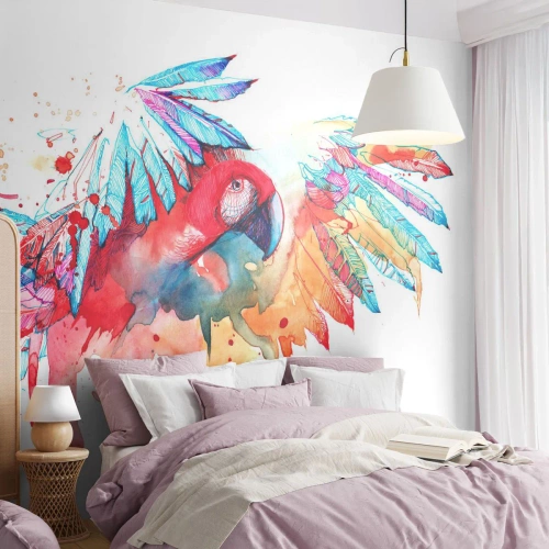 Fototapeta Standard Eco - Farebný papagáj v umeleckom akvarelovom štýle - 100x70cm - Farební papagáje - Moderná nástenná dekorácia do obývacej izby a spálne ARTTOR