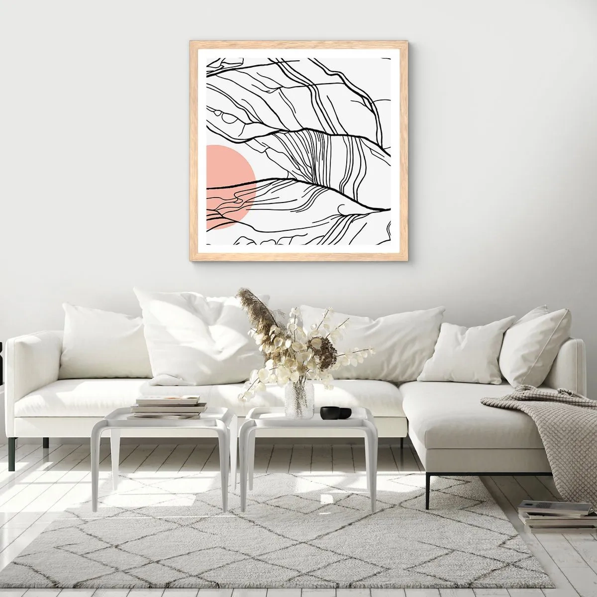 Plagát v ráme zo svetlého duba - V sieti vetvičiek - 50x50 cm