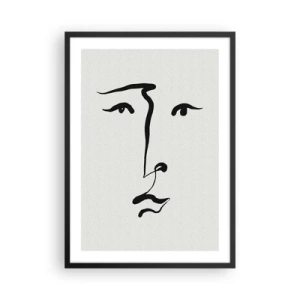 Plagát v čiernom ráme - Minimalistická ilustrácia tváre jedným ťahom štetcom - 50x70cm - Jednoduchý portrét - Moderná nástenná dekorácia do obývacej izby a spálne ARTTOR