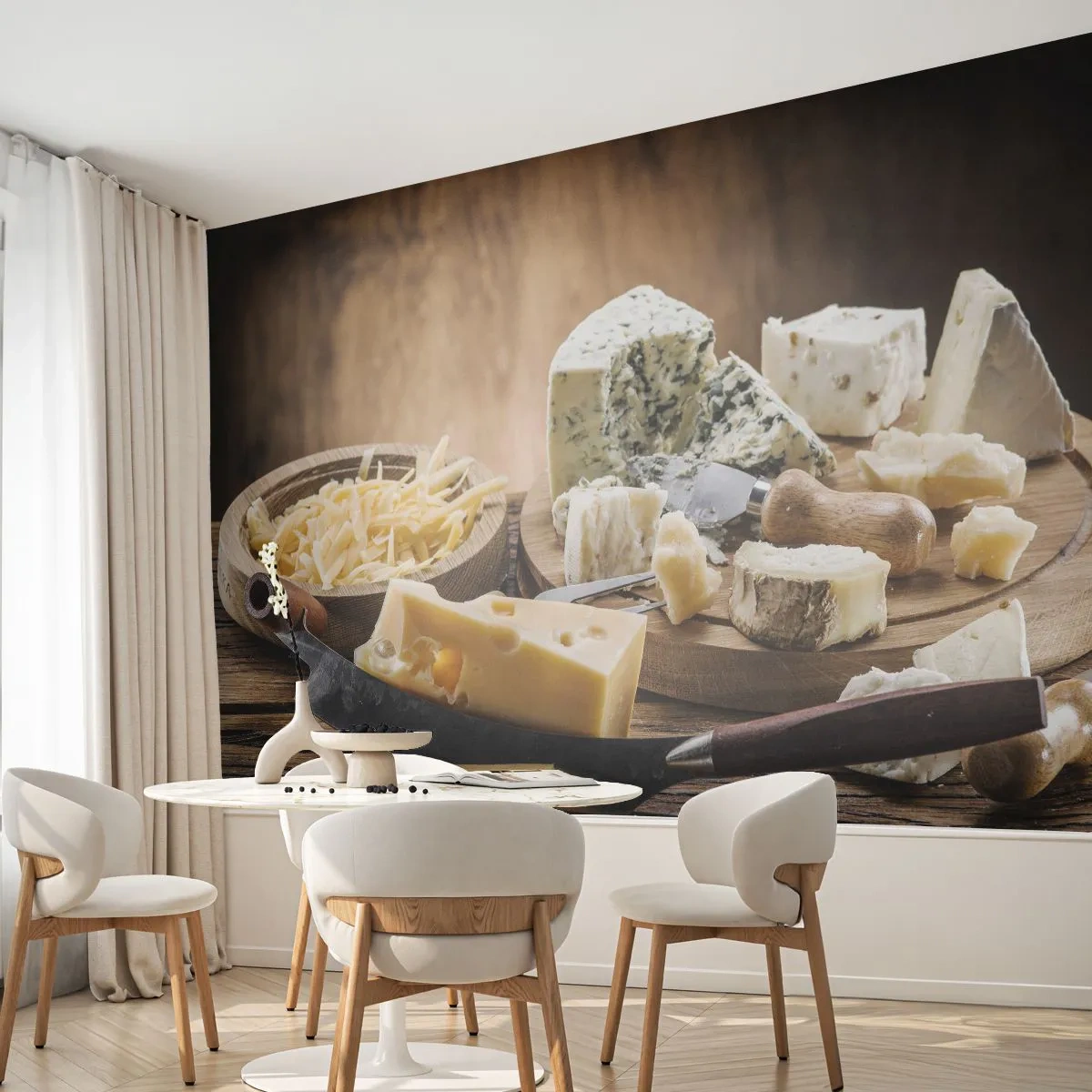 Fototapeta Premium Sand - Usmej sa na syr - Gastronómia, Syrová doska, Kulinárske - 200x140 cm