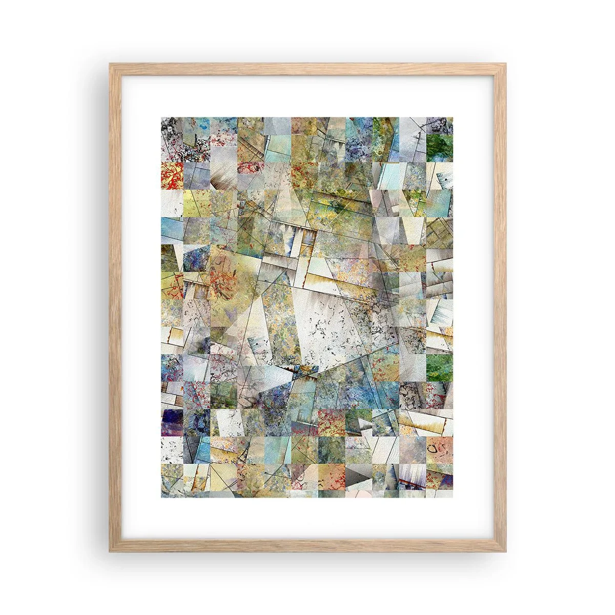 Plagát v ráme zo svetlého duba - Geometrické preskupenie - 40x50 cm