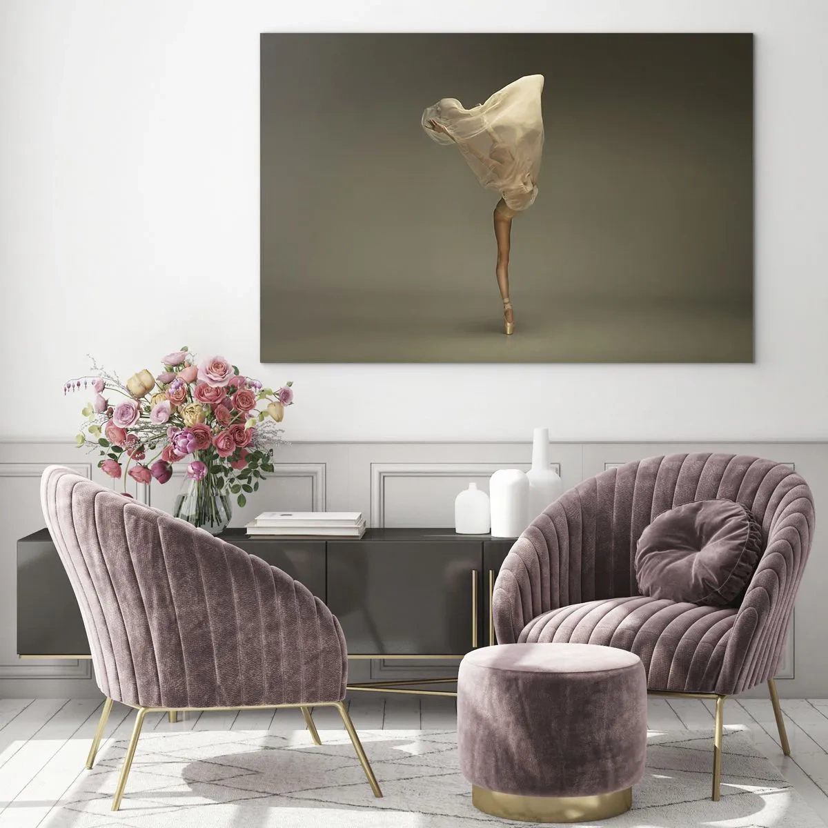 Obraz na skle - Tanečnica v jemnej póze so zdvihnutým závojom - 70x50cm - Hneď poletí - Moderná nástenná dekorácia do obývacej izby a spálne ARTTOR