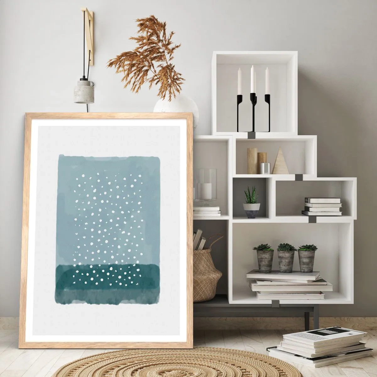 Plagát v ráme zo svetlého duba - Pestované na modrej - 61x91 cm