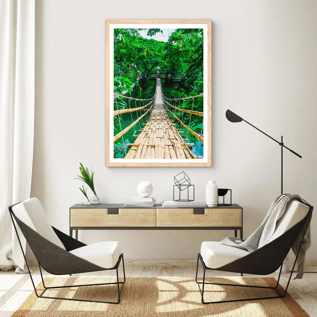 Plagát v ráme zo svetlého duba - Opičí most nad zeleňou - 61x91 cm