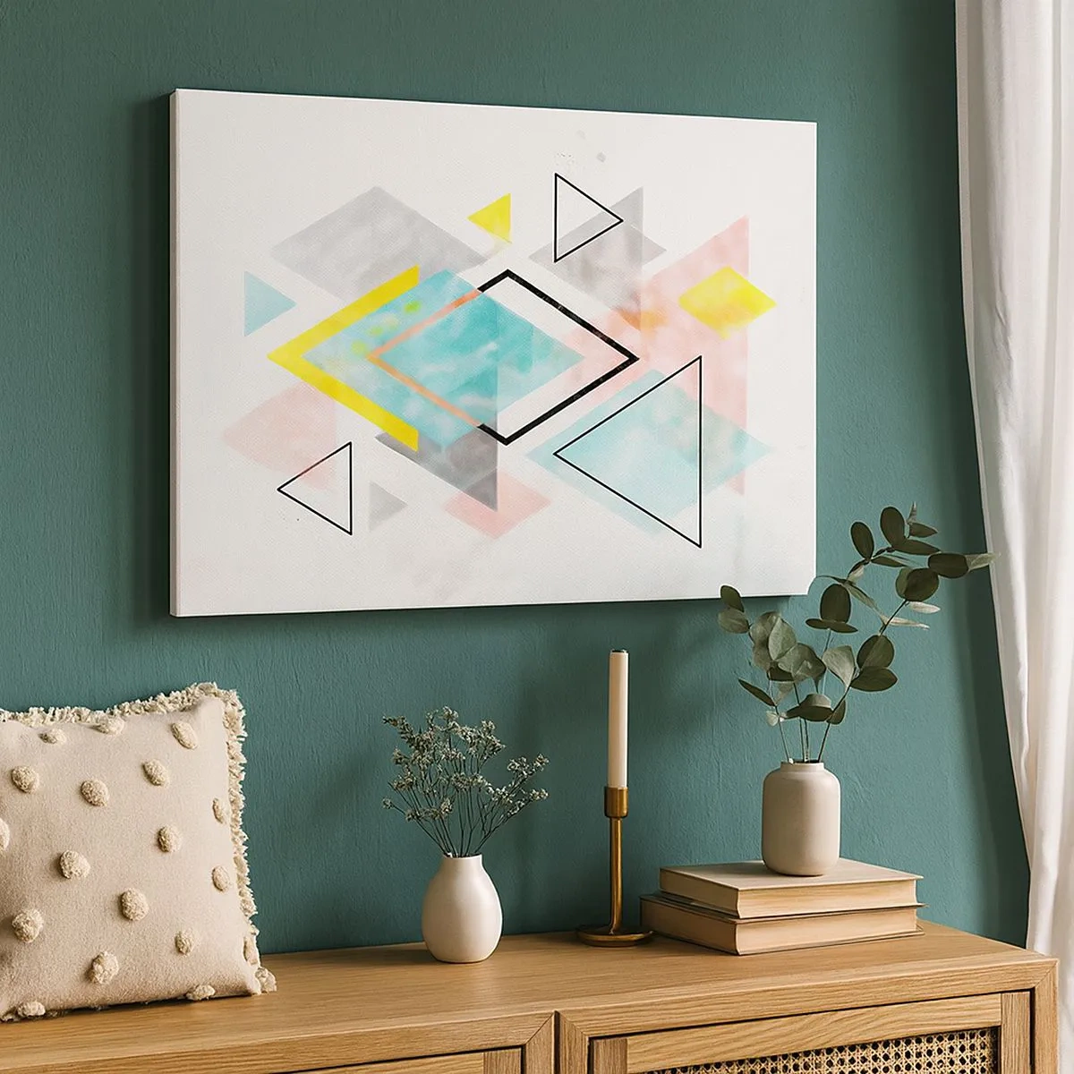 Obraz na plátne - Farebné geometrické vzory na bielom pozadí - 70x50cm - Geometrická hračka - Moderná nástenná dekorácia do obývacej izby a spálne ARTTOR