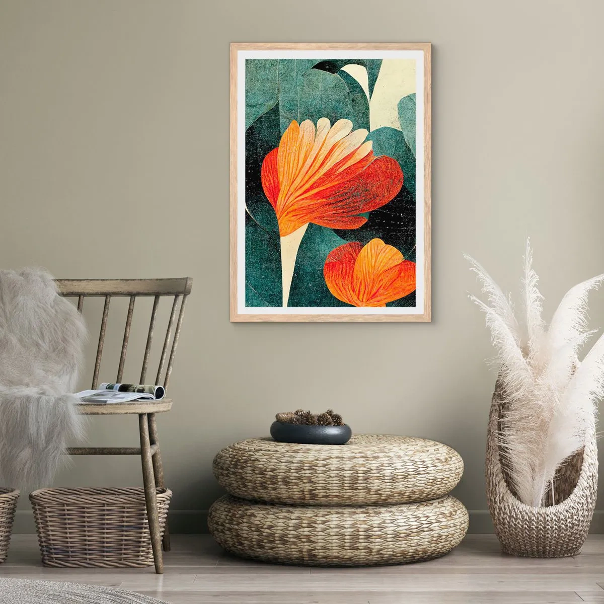 Plagát v ráme zo svetlého duba - Tropické horúco a chlad zelene - 61x91 cm